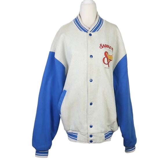 Vintage 80s Saddle West Hotel Nevada grey and blue varsity sweatshirt jacket XXL - Picture 1 of 10